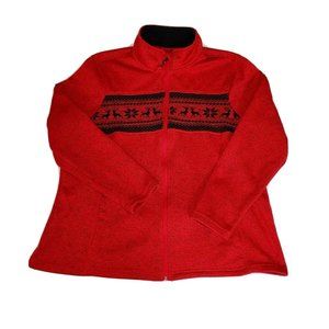 Faded Glory Women's Full Front Zipper Red Winter Themed Sweater Sz 18w -20w